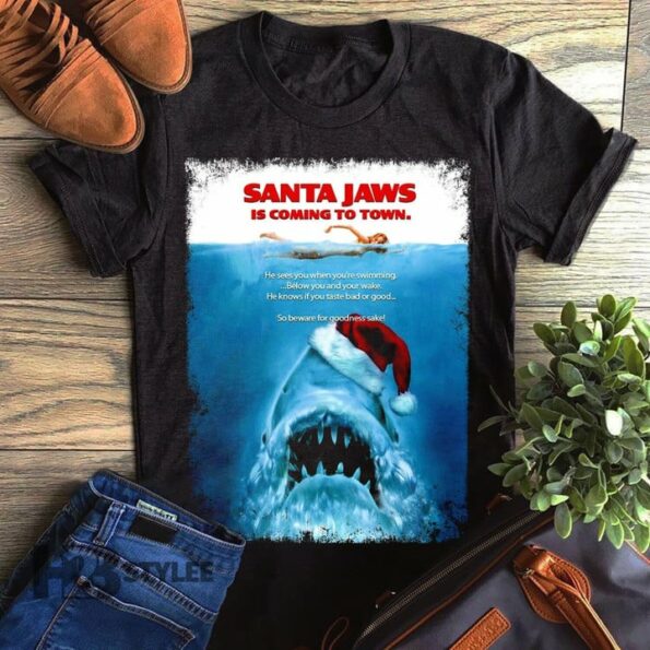 Santa Jaws Is Coming To Town Funny Shark Christmas Gift Graphic Unisex T Shirt, Sweatshirt, Hoodie Size S – 5XL