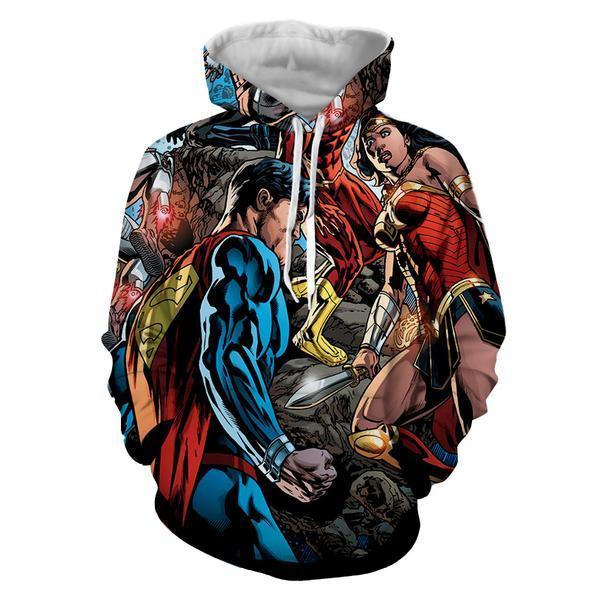 Justice League 3D Printed Hoodie Super Man & Wonder Women