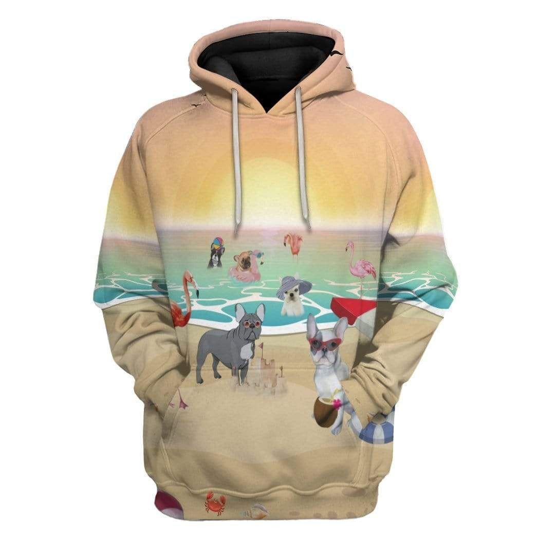 3D French Bulldog With Flamingo At The Beach Custom Hoodie