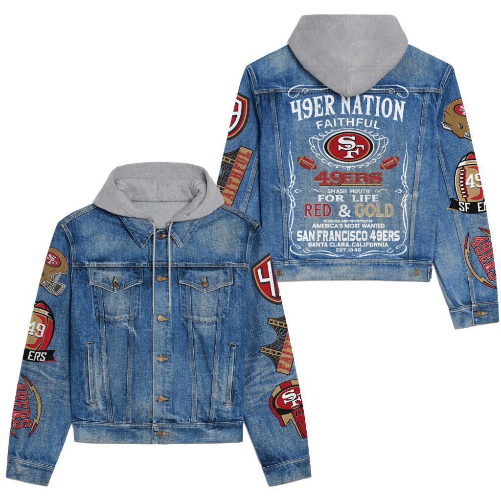 49Ers Premium Hooded Denim Jacket – San Francisco Football Apparel