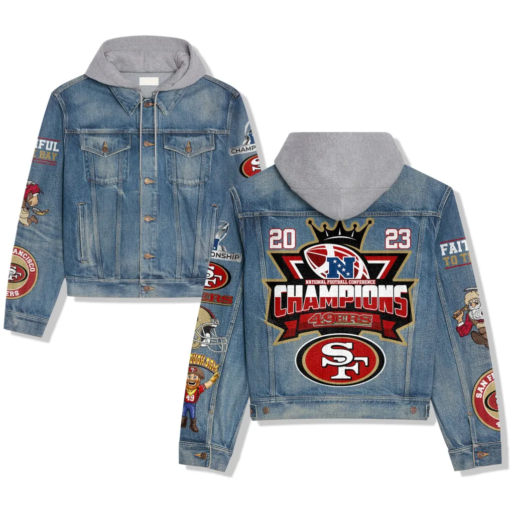 49Ers Premium Hooded Denim Jacket – San Francisco Football Apparel