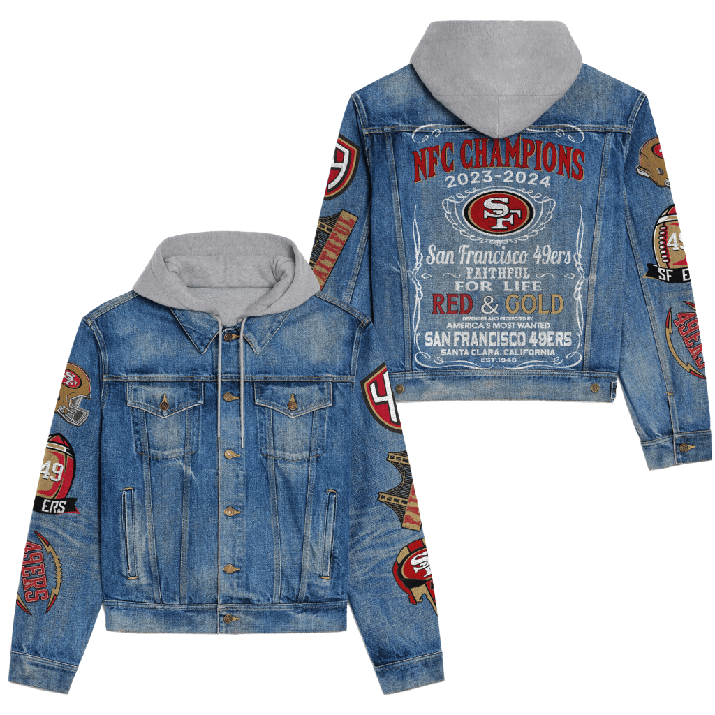 49Ers Premium Hooded Denim Jacket – San Francisco Football Apparel