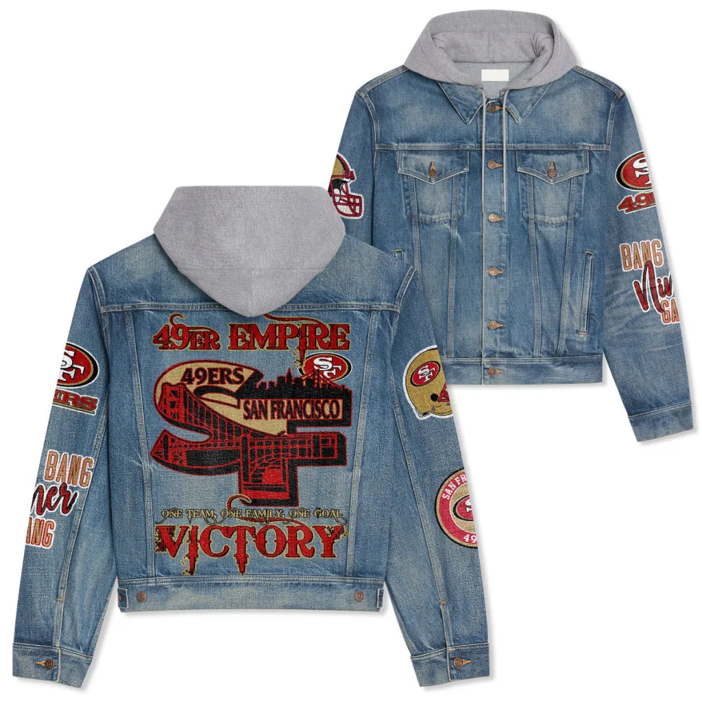 49Ers Premium Hooded Denim Jacket – San Francisco Football Apparel