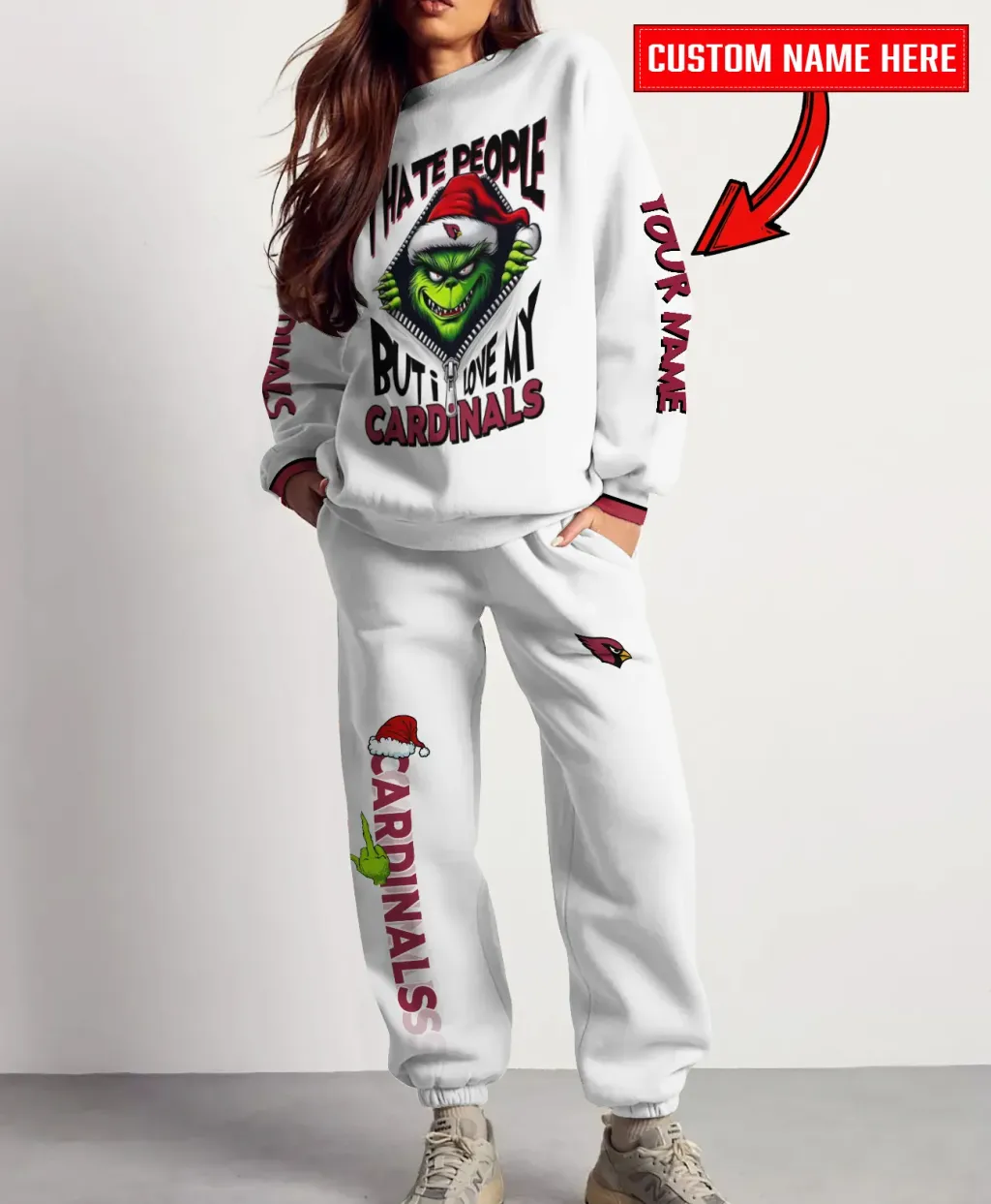 Arizona Cardinals Christmas Collection Unisex White Sweatshirt And Sweatpants Set