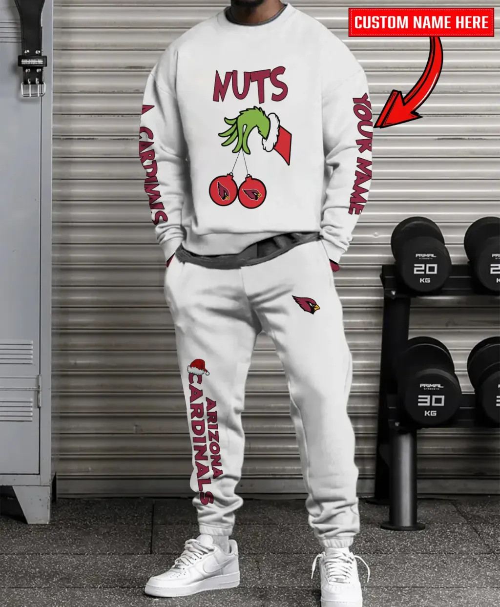 Arizona Cardinals Christmas Collection White Sweatshirt And Sweatpants Combo