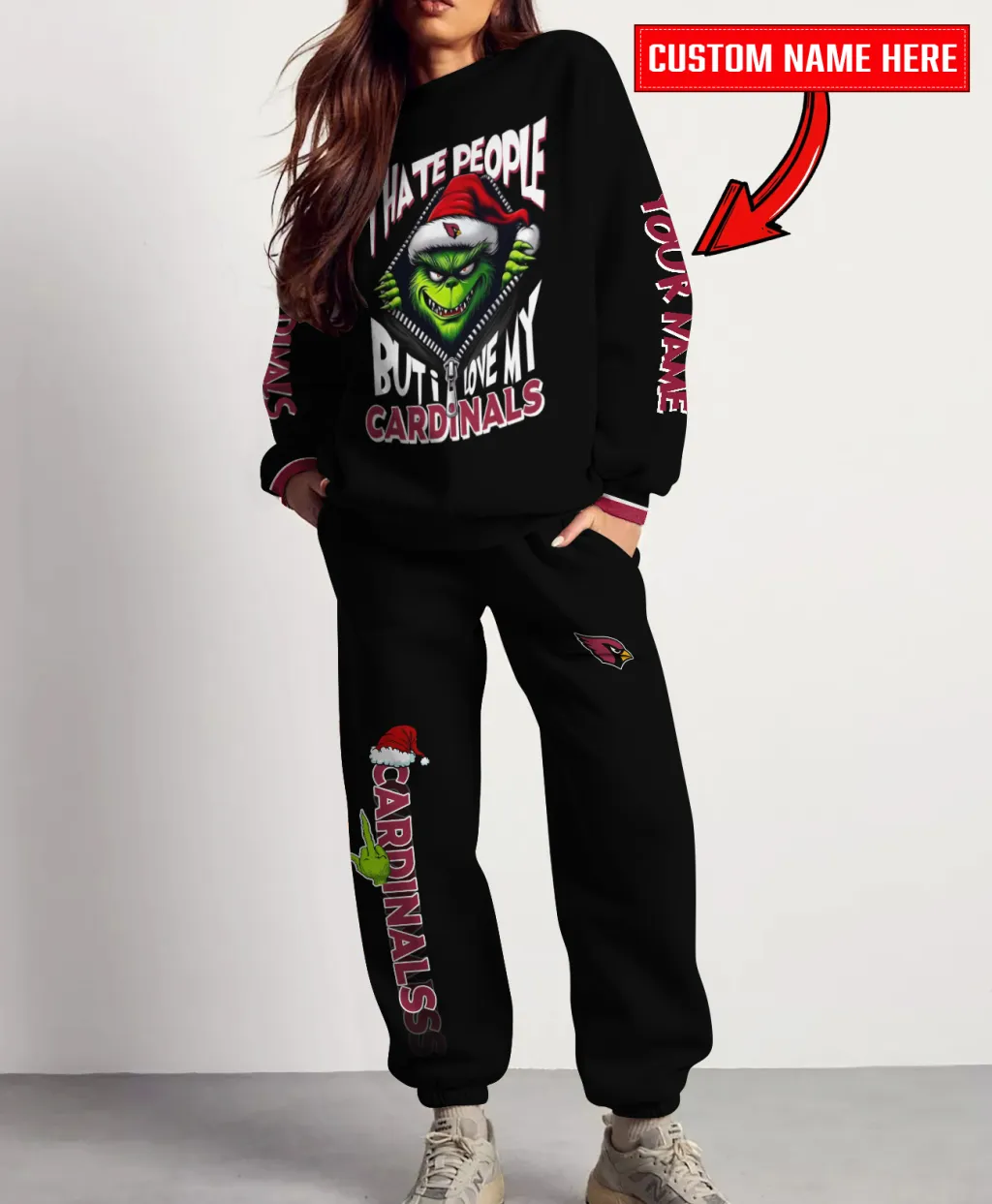 Arizona Cardinals Unisex Black Sweatshirt And Sweatpants Christmas Collection Set