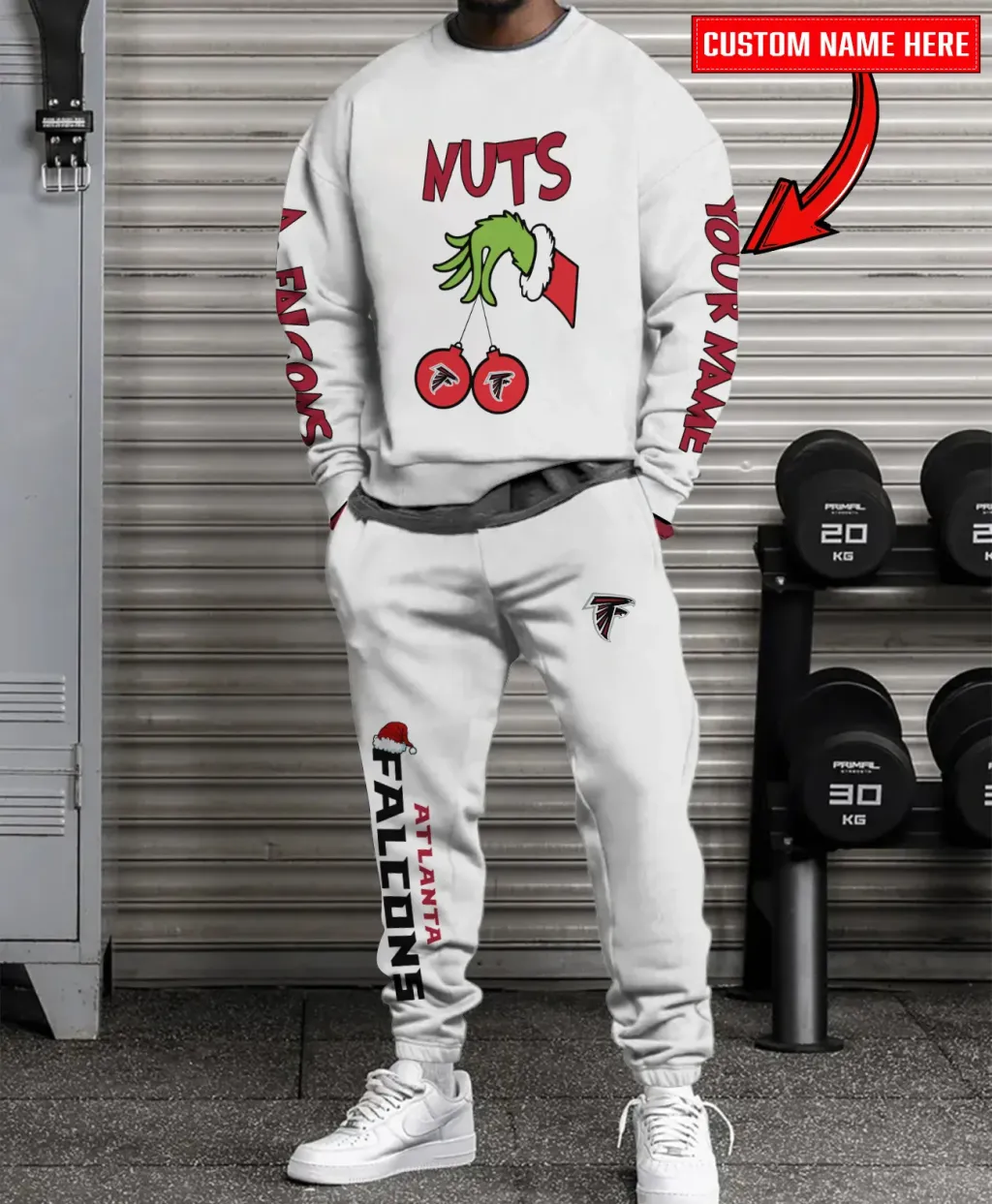 Atlanta Falcons Christmas Collection White Sweatshirt And Sweatpants Combo