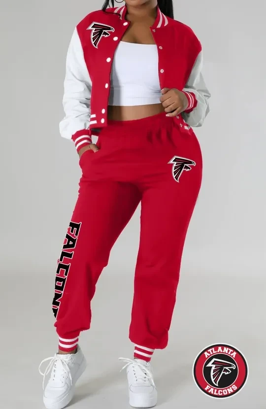 Atlanta Falcons Women’s Varsity Jacket, Crop Tops And Sweatpants Tracksuit Set