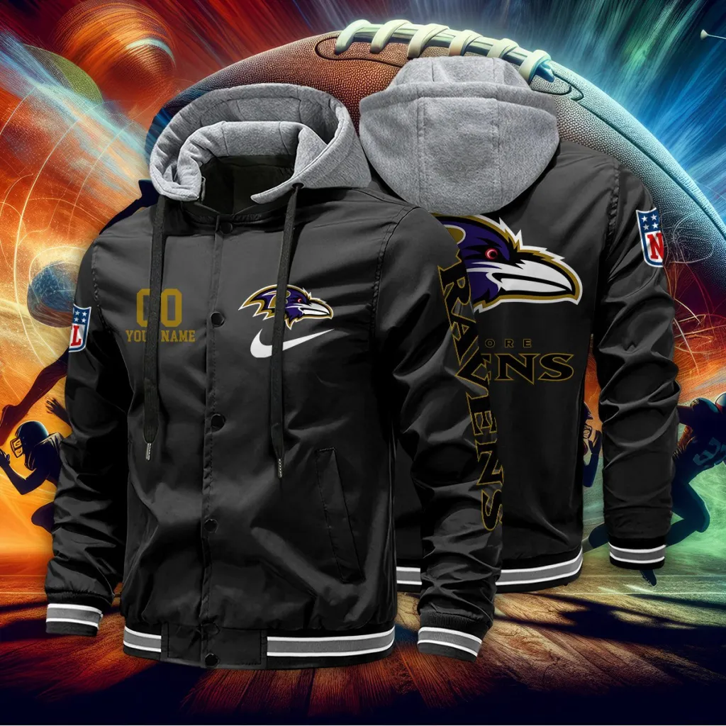 Baltimore Ravens Custom Baseball Jacket With Removable Hood