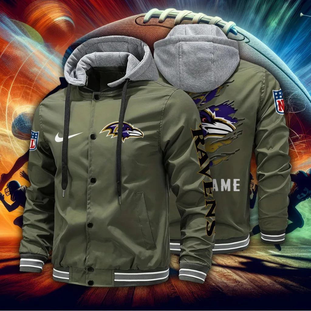 Baltimore Ravens Custom Baseball Jacket With Removable Hood