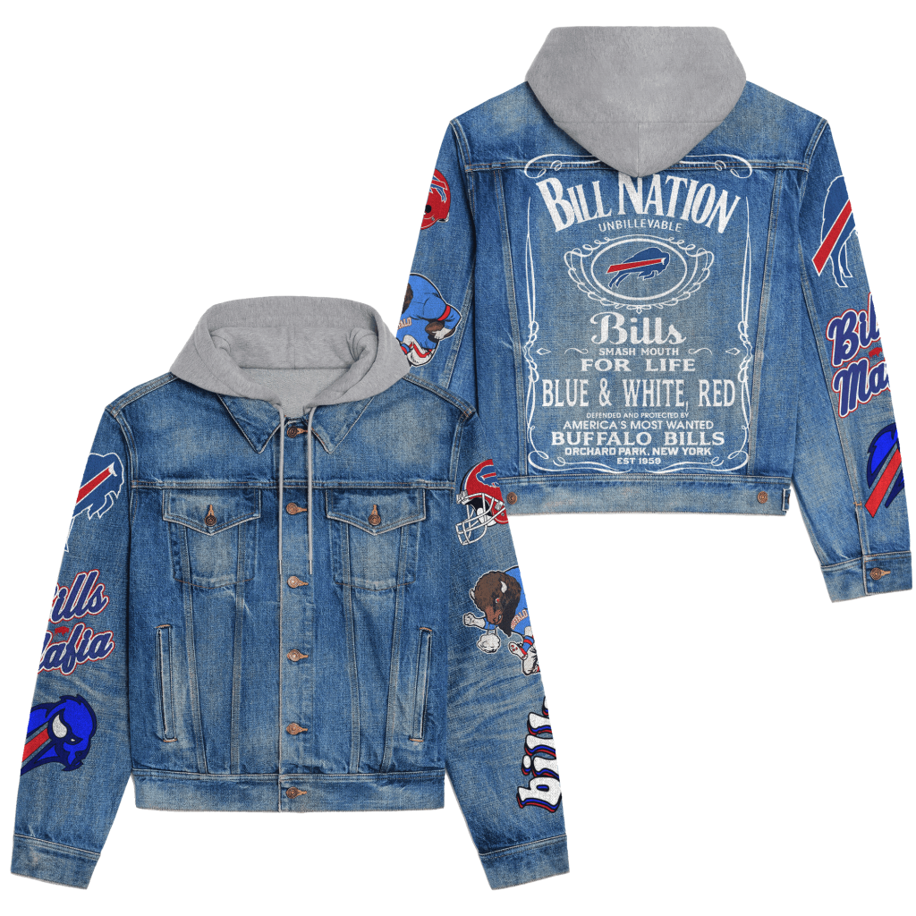 Buffalo Bills Men’s Premium Hooded Denim Jacket For Fans