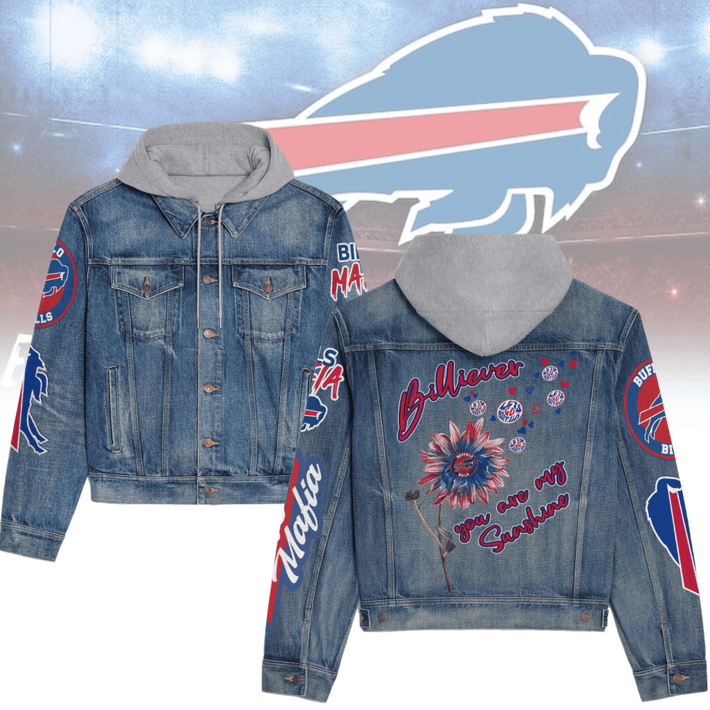 Buffalo Bills Men’s Premium Hooded Denim Jacket For Fans