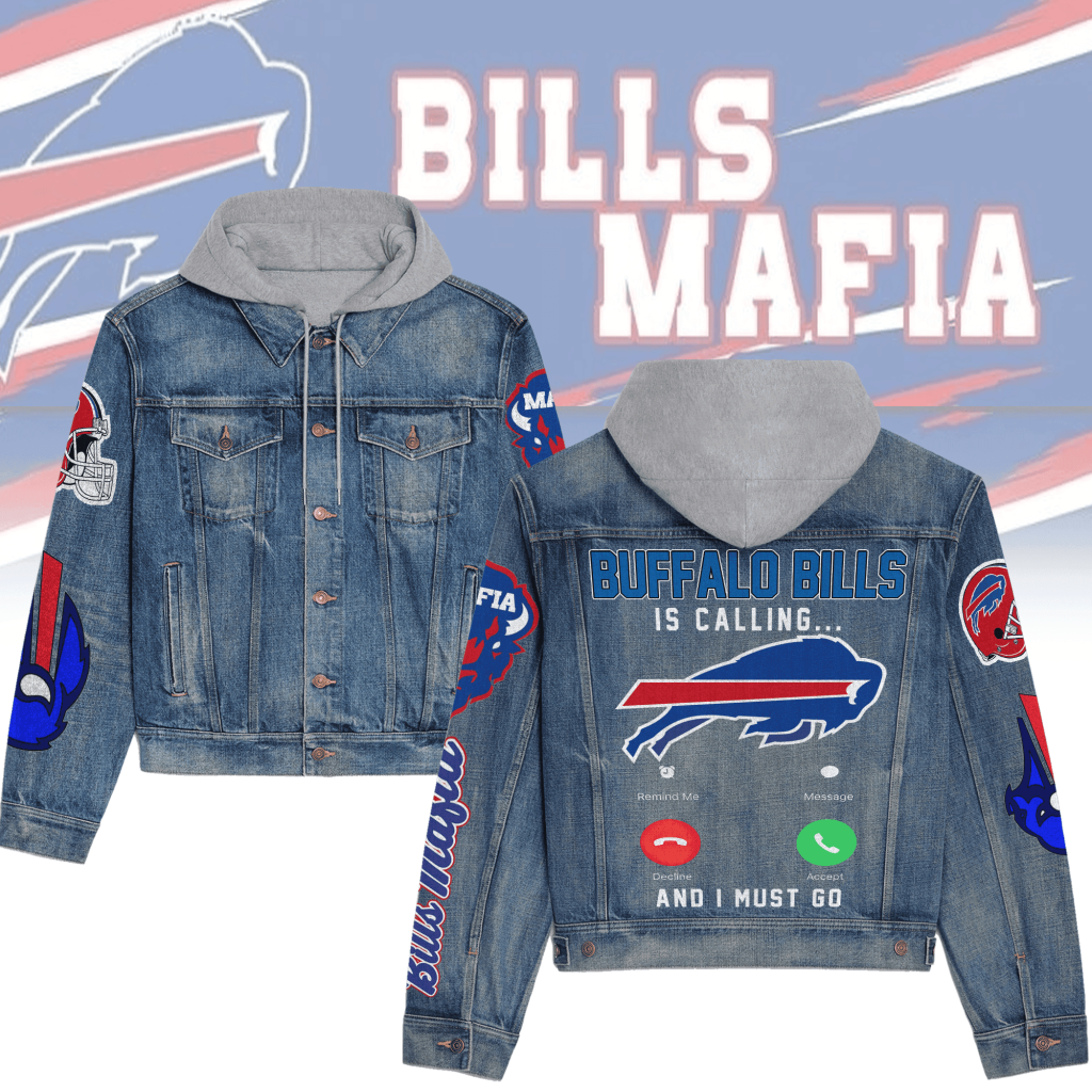 Buffalo Bills Men’s Premium Hooded Denim Jacket For Fans