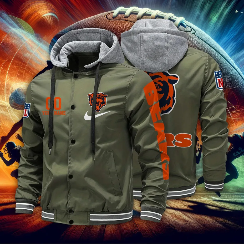 Chicago Bears Custom Baseball Jacket With Removable Hood