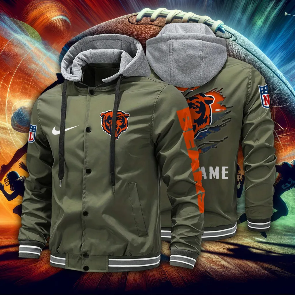 Chicago Bears Custom Baseball Jacket With Removable Hood