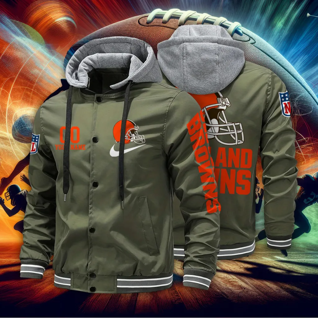 Cleveland Browns Custom Baseball Jacket With Removable Hood