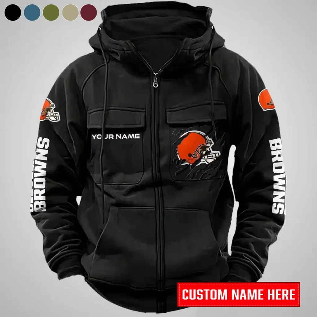 Cleveland Browns Personalized Multi-Pocket Zip-Up Hoodie