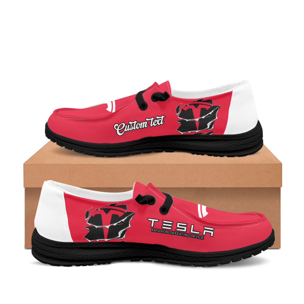 Custom Tesla Moccasin Slippers – Personalized Name & Logo Options