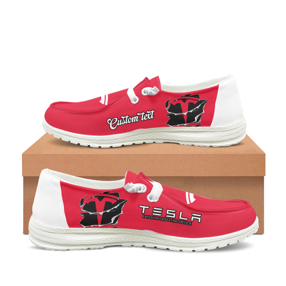 Custom Tesla Moccasin Slippers – Personalized Name & Logo Options