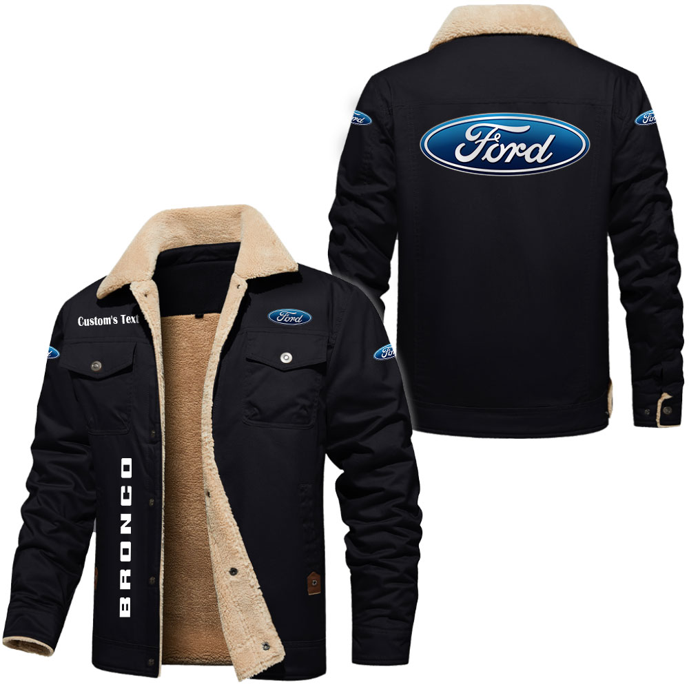 Custom Vintage Ford Bronco Fleece Lined Cotton Jacket With Logo