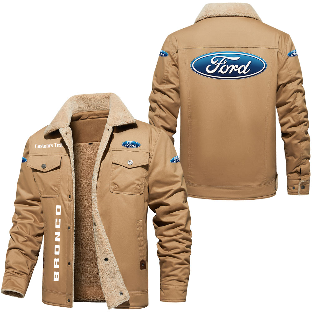 Custom Vintage Ford Bronco Fleece Lined Cotton Jacket With Logo