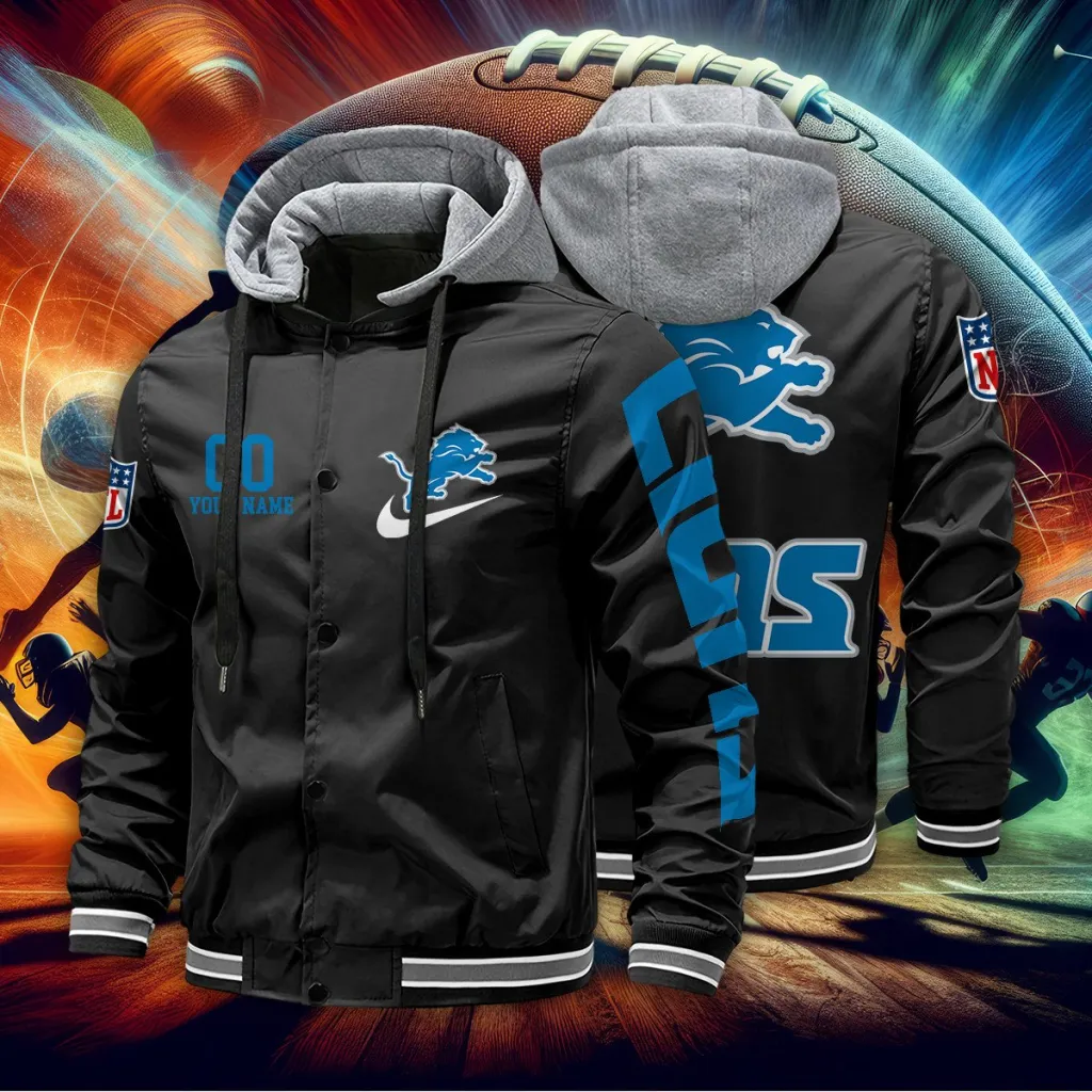 Detroit Lions Custom Baseball Jacket With Removable Hood