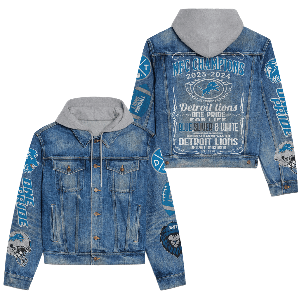 Detroit Lions Men’s Premium Hooded Denim Jacket