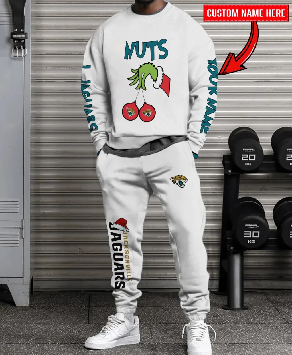 Jacksonville Jaguars Christmas Collection White Sweatshirt And Sweatpants Combo