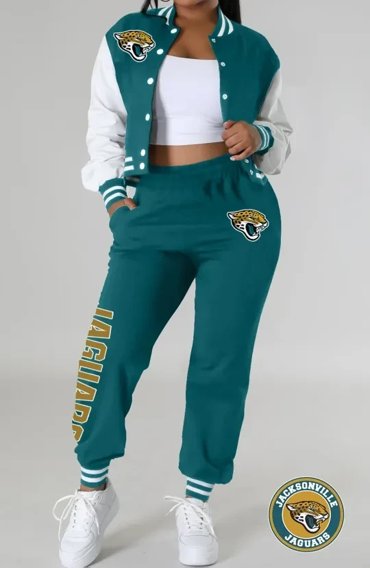 Jacksonville Jaguars Women’s Varsity Jacket, Crop Tops And Sweatpants Tracksuit Set