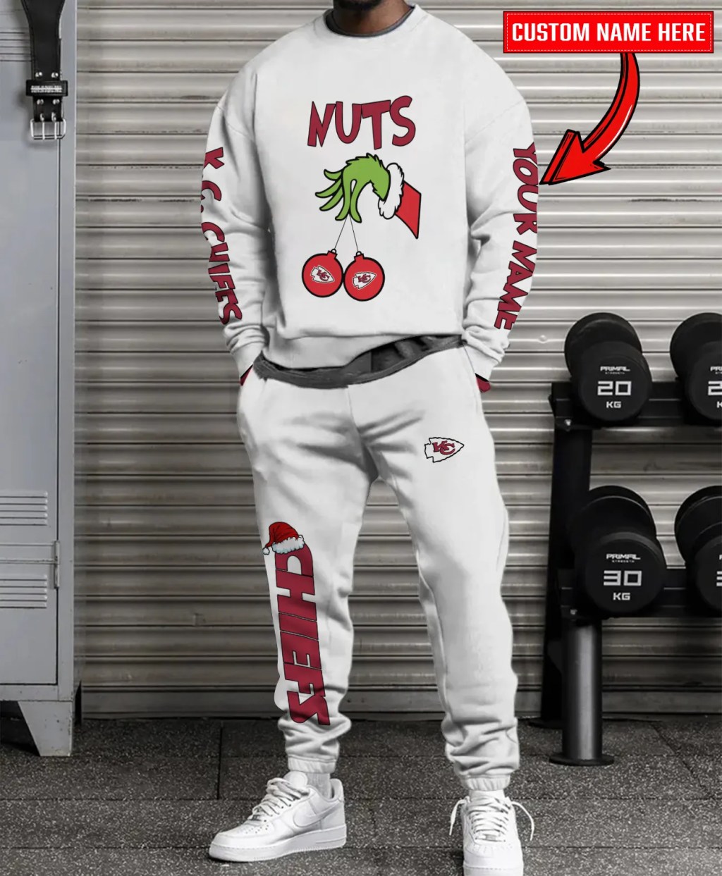 Kansas City Chiefs Christmas Collection White Sweatshirt And Sweatpants Combo