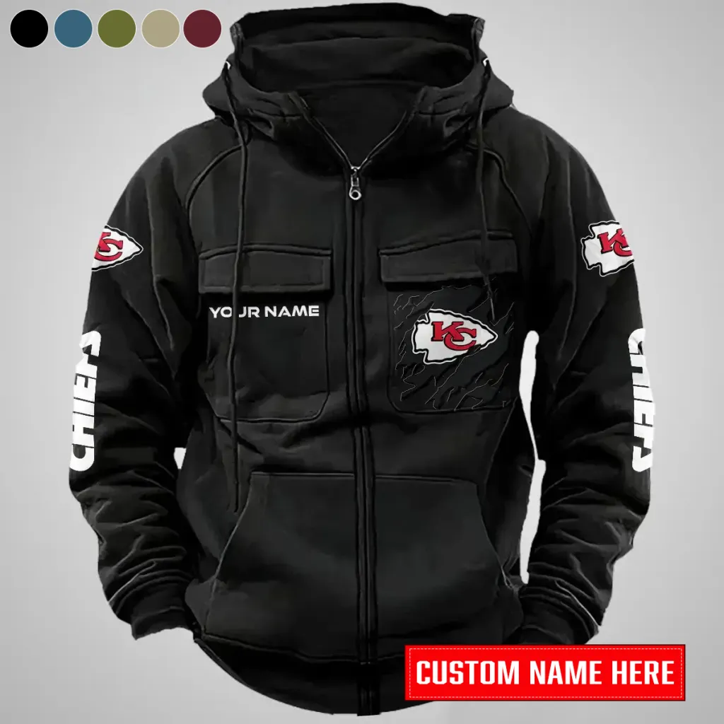 Kansas City Chiefs Personalized Multi-Pocket Zip-Up Hoodie