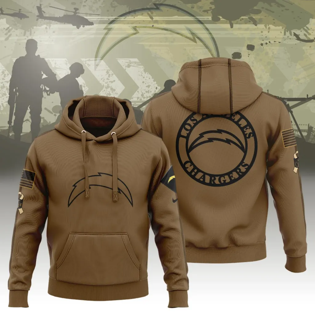 Limited Edition Los Angeles Chargers Brown Veterans Hoodie