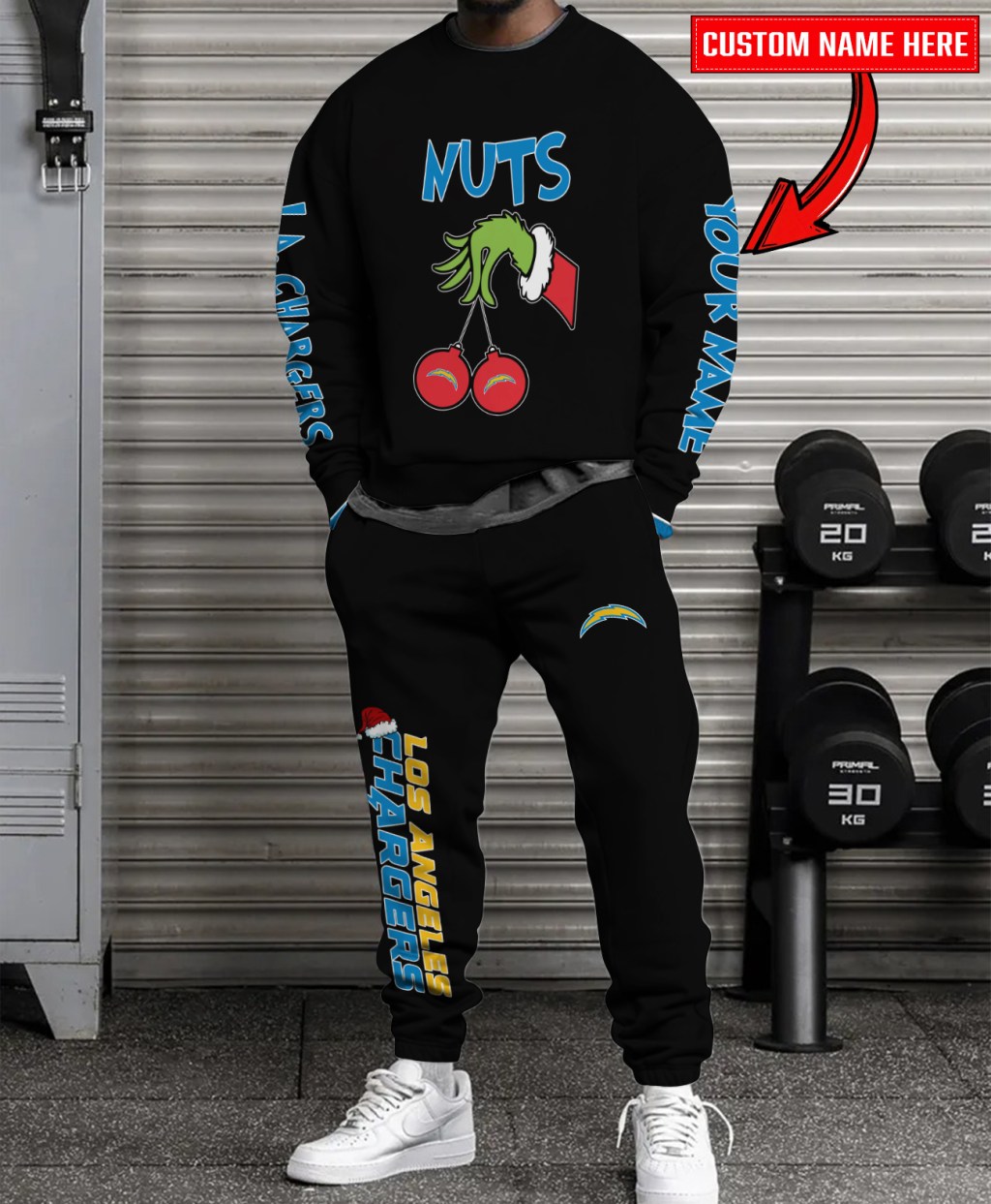 Los Angeles Chargers Christmas Collection Black Sweatshirt And Sweatpants Combo