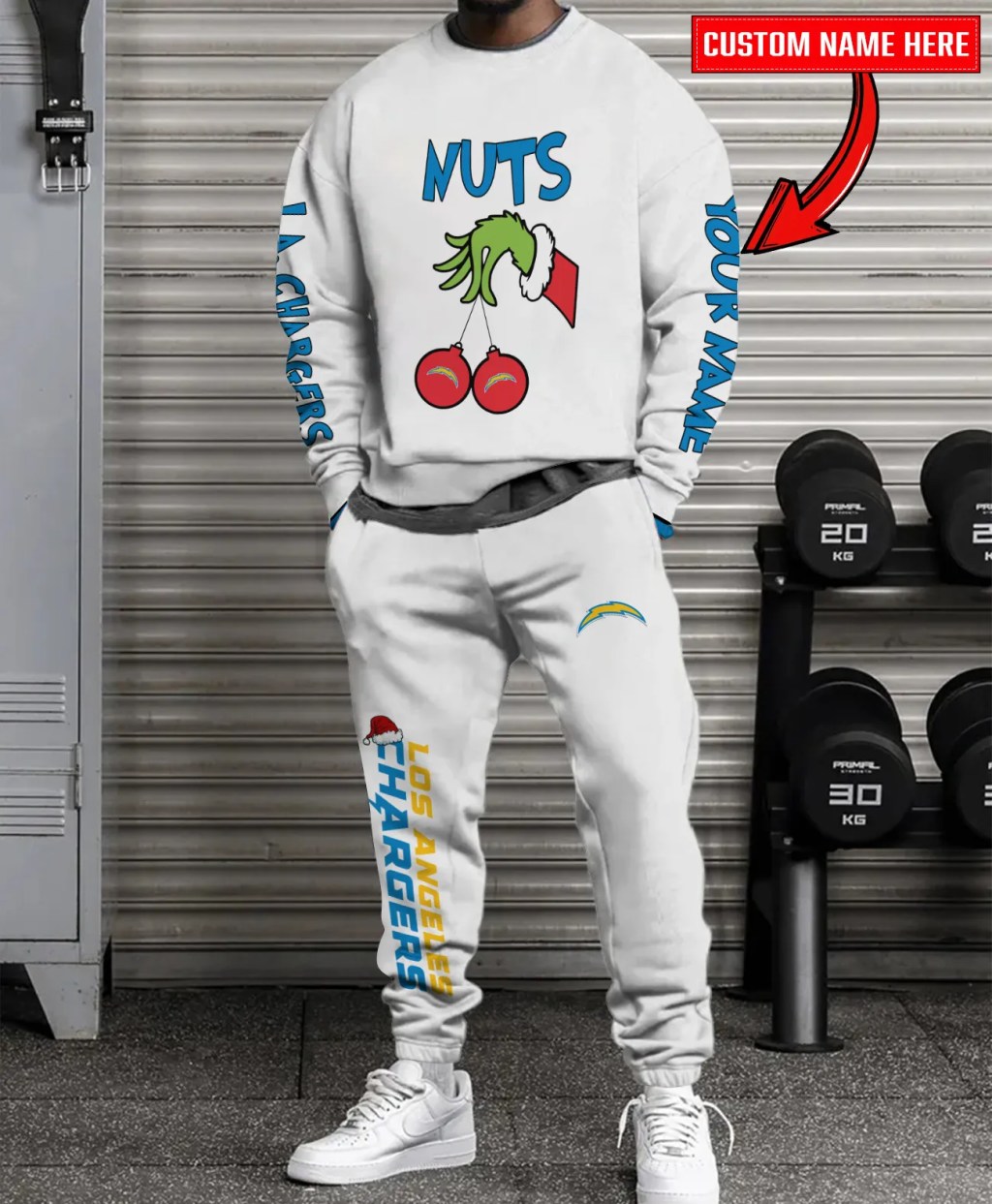 Los Angeles Chargers Christmas Sweatshirt And Sweatpants Combo – White