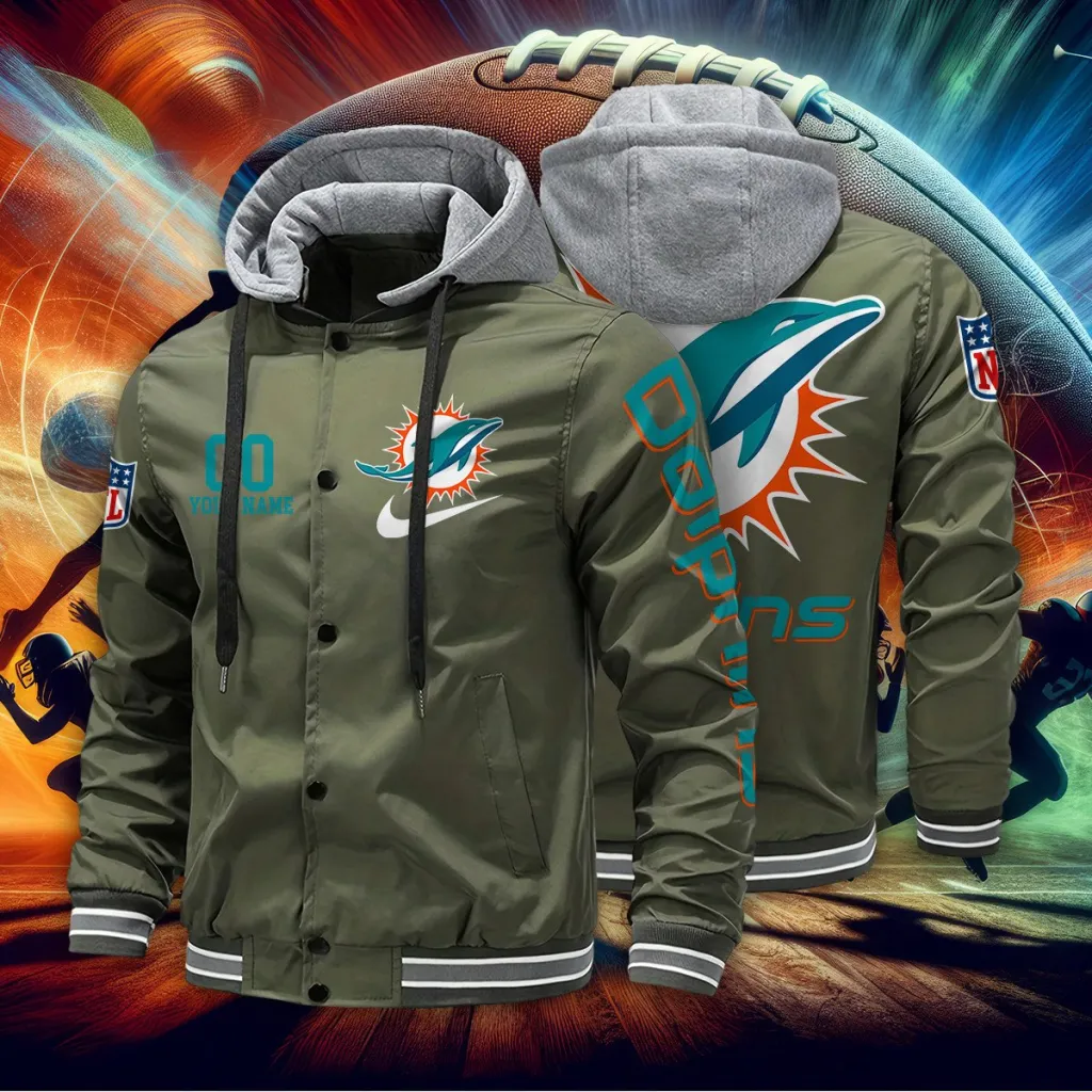 Miami Dolphins Custom Baseball Jacket With Removable Hood