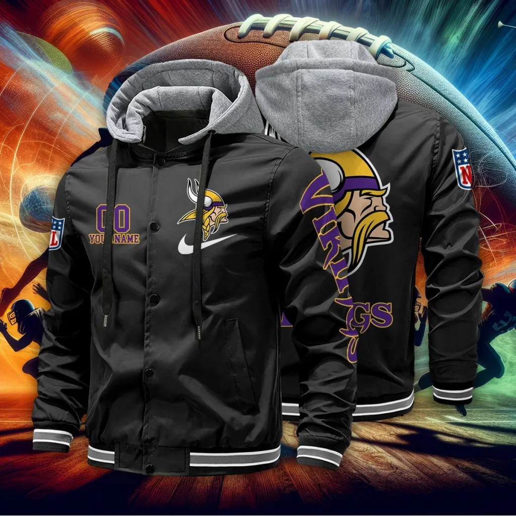 Minnesota Vikings Custom Baseball Jacket With Removable Hood