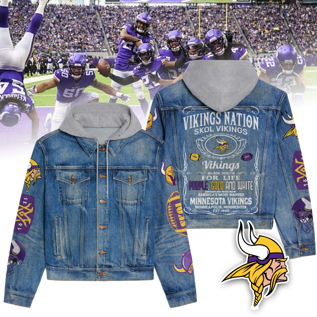 Minnesota Vikings Men’s Premium Hooded Denim Jacket