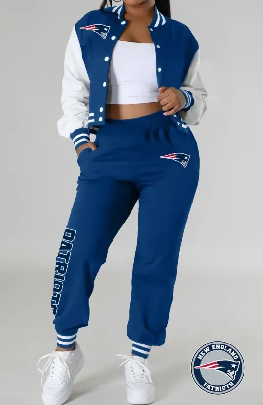 New England Patriots Women’s Varsity Jacket, Crop Tops And Sweatpants Tracksuit