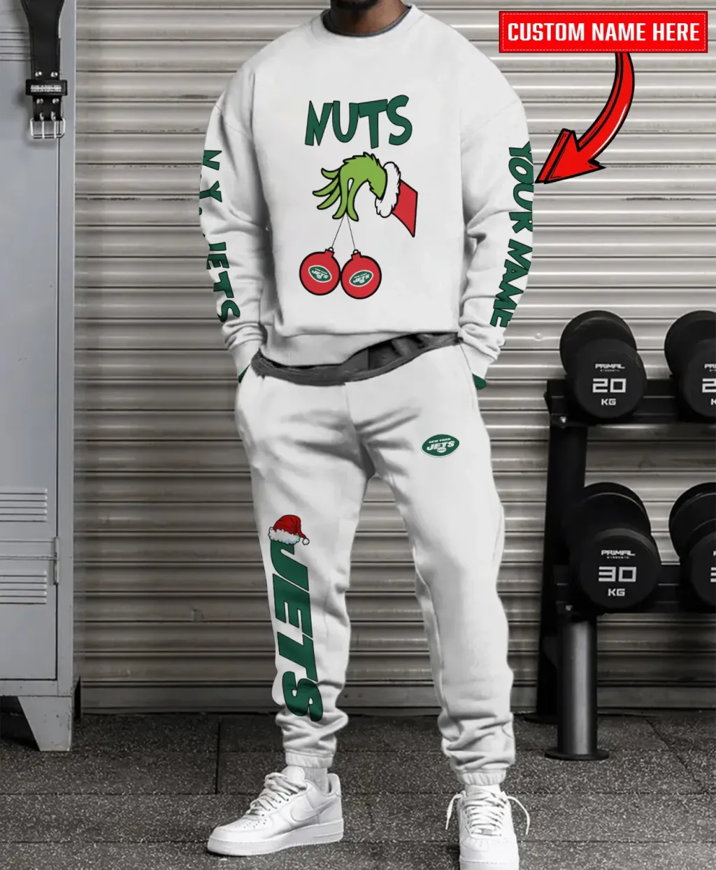 New York Jets Christmas Collection White Sweatshirt And Sweatpants Combo