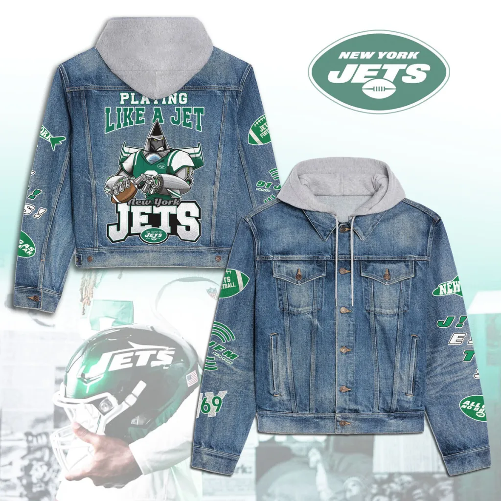 New York Jets Premium Denim Hooded Jacket For Men