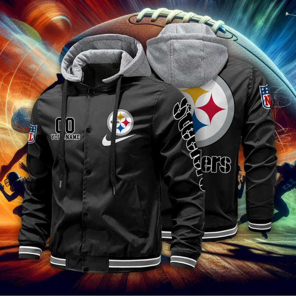 Pittsburgh Steelers Custom Baseball Jacket With Removable Hood