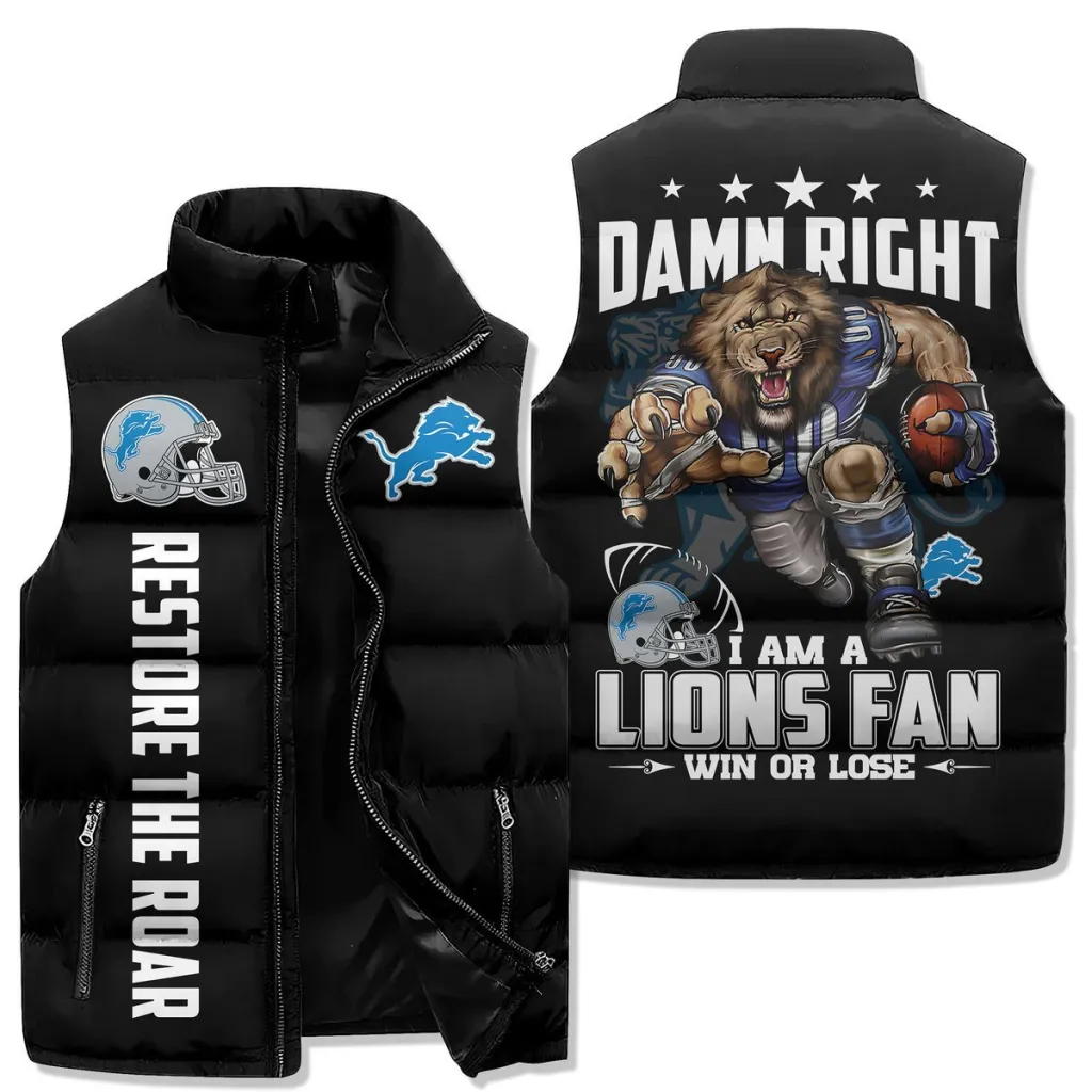 Premium Sleeveless Puffer Jacket For Detroit Lions Fans