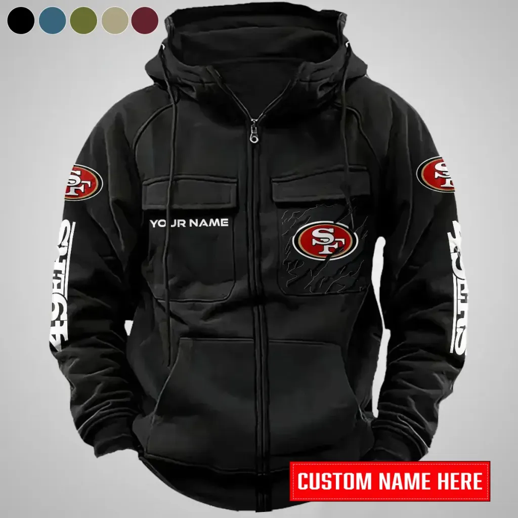 San Francisco 49Ers Personalized Multi-Pocket Zip-Up Hoodie