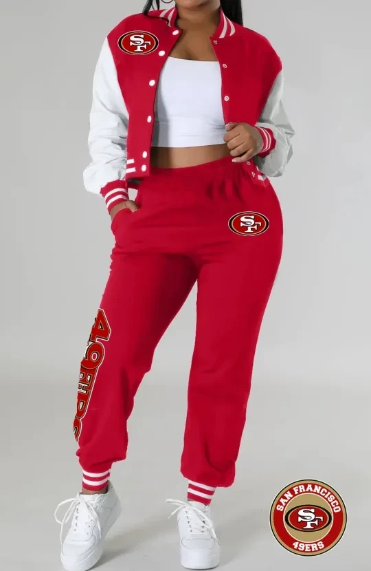 San Francisco 49Ers Women’s Varsity Jacket, Crop Top And Sweatpants Tracksuit Set