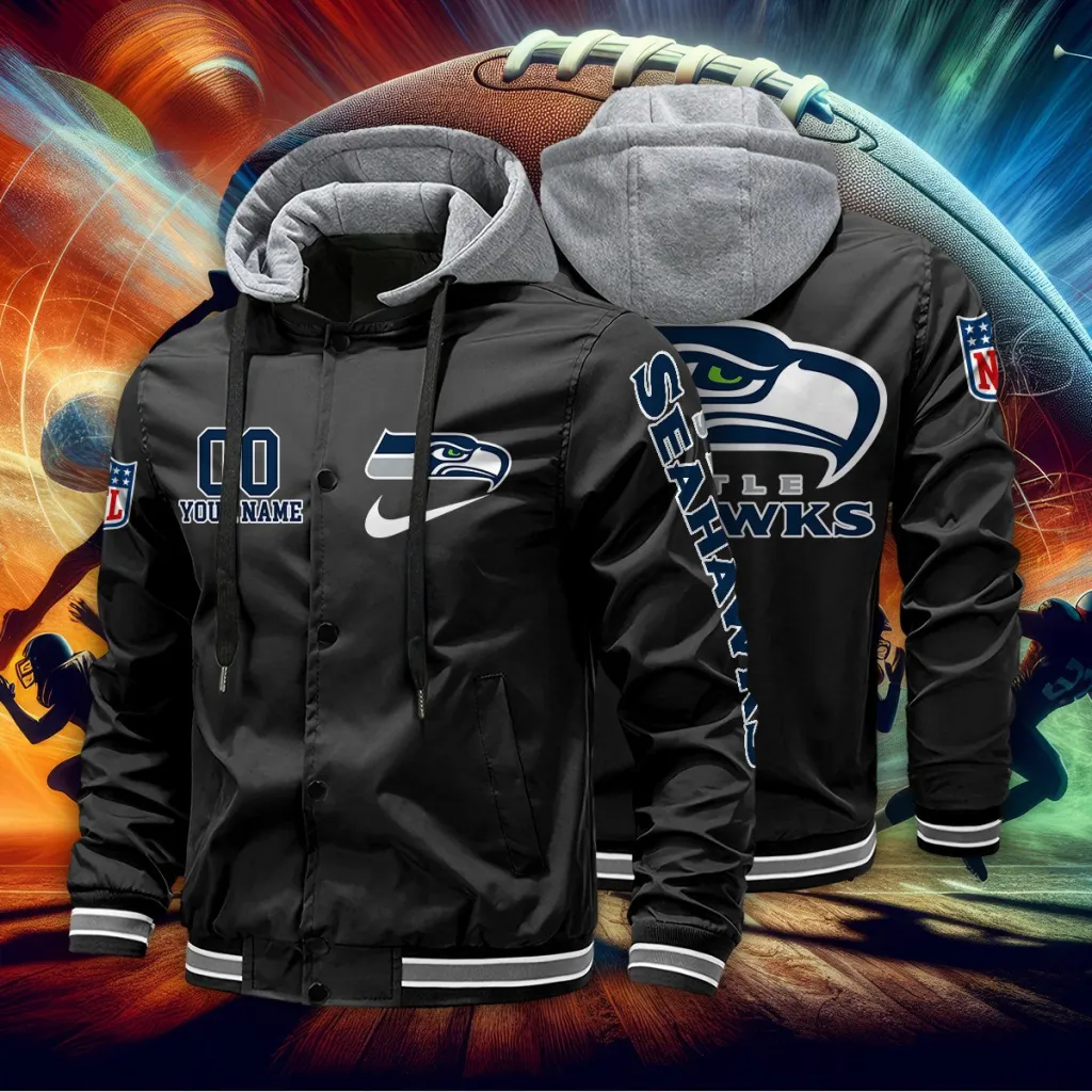 Seattle Seahawks Custom Baseball Jacket With Removable Hood