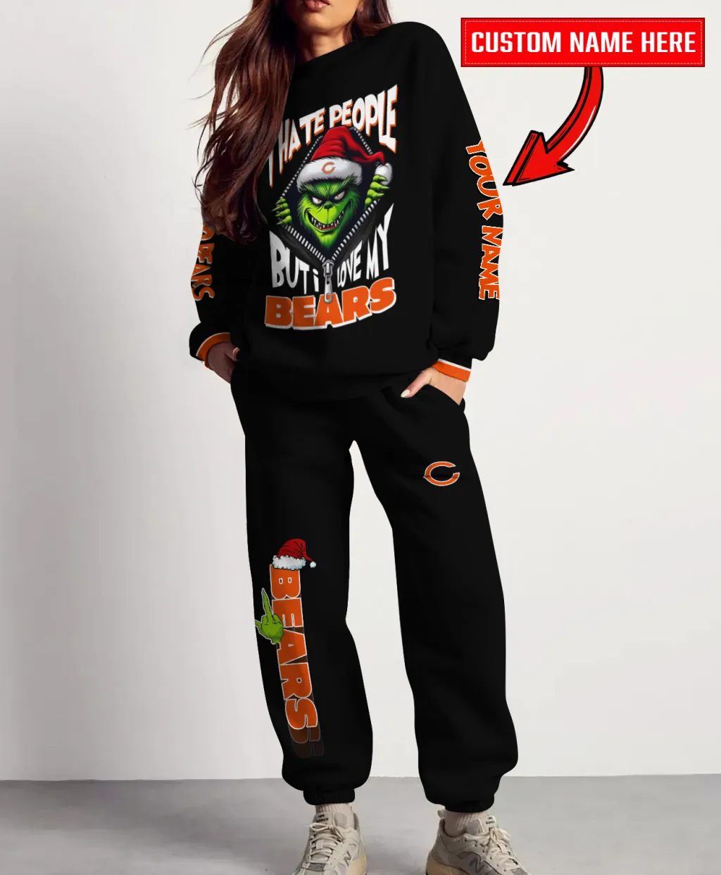 Unisex Chicago Bears Christmas Collection Black Sweatshirt And Sweatpants Set