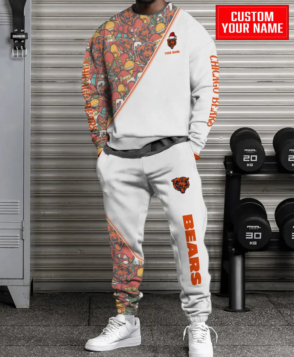 Unisex Chicago Bears Christmas Sweatshirt And Sweatpants Set – White Holiday Outfit