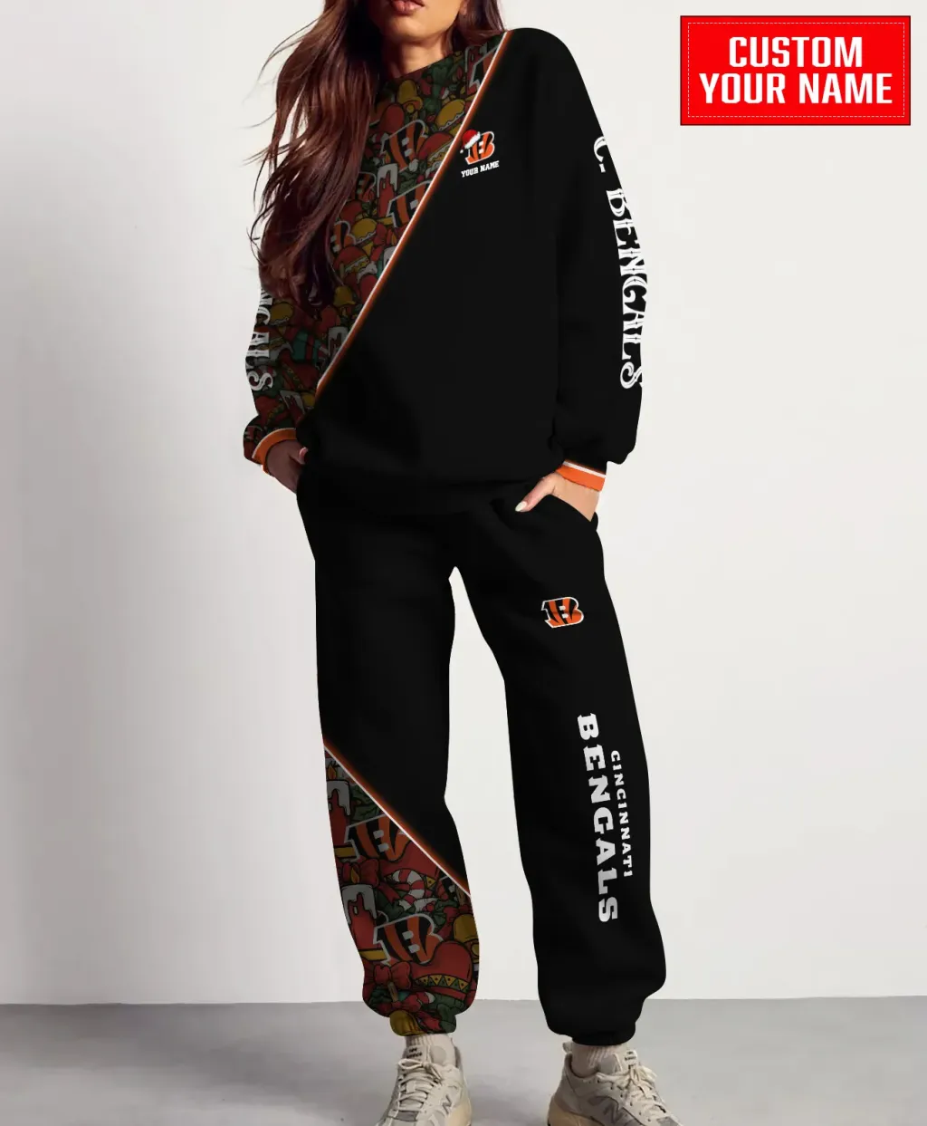 Unisex Cincinnati Bengals Christmas Sweatshirt And Sweatpants Set – Black