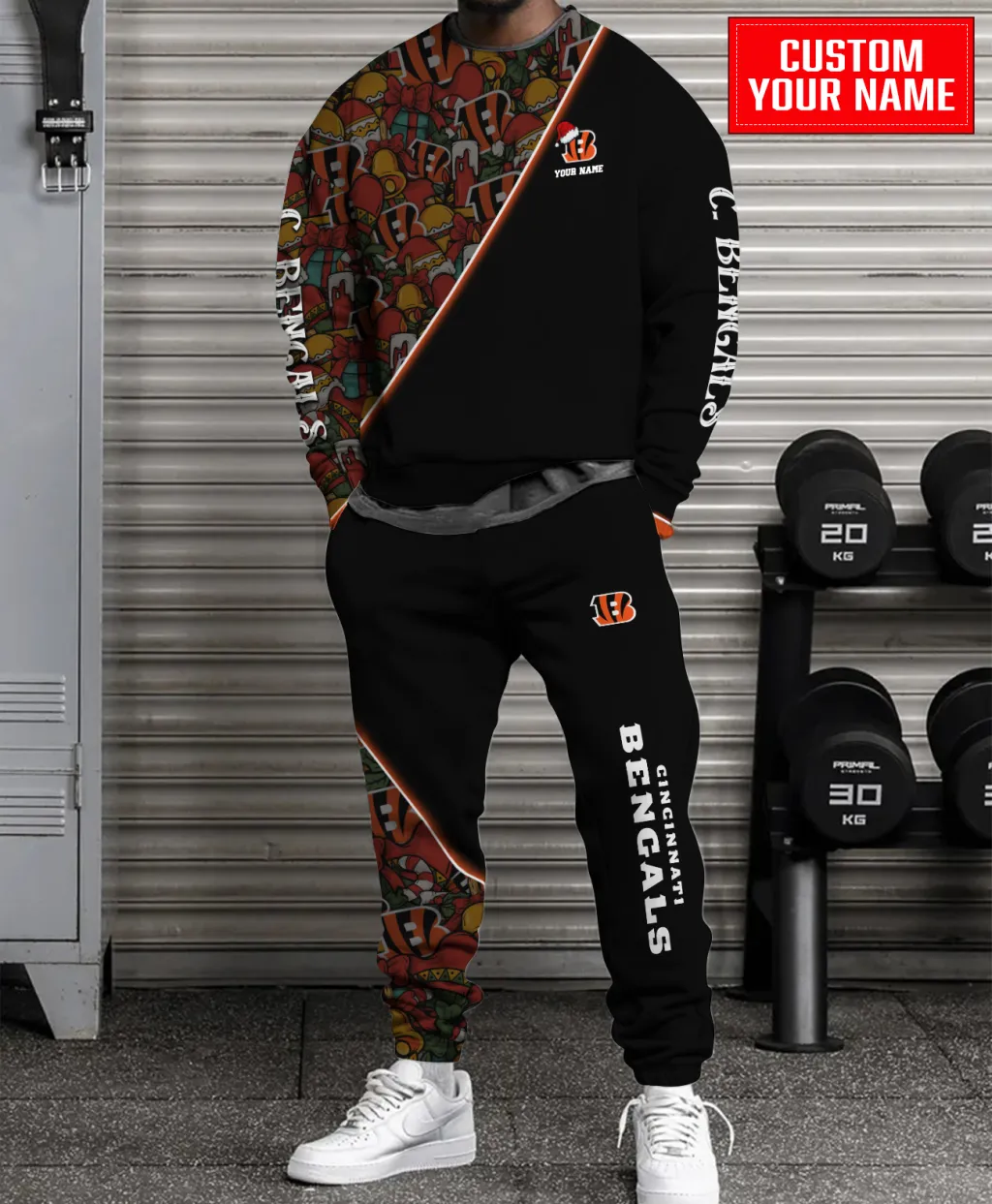 Unisex Cincinnati Bengals Christmas Sweatshirt And Sweatpants Set – Black