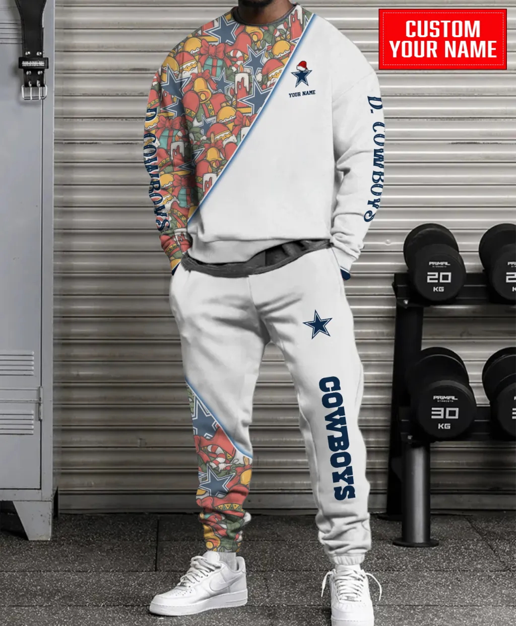 Unisex Dallas Cowboys Christmas Sweatshirt And Sweatpants Set – White